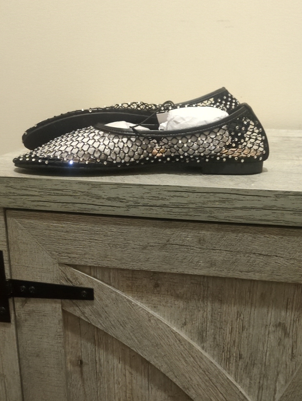 LOFT Black Mesh Studded Ballet Flats